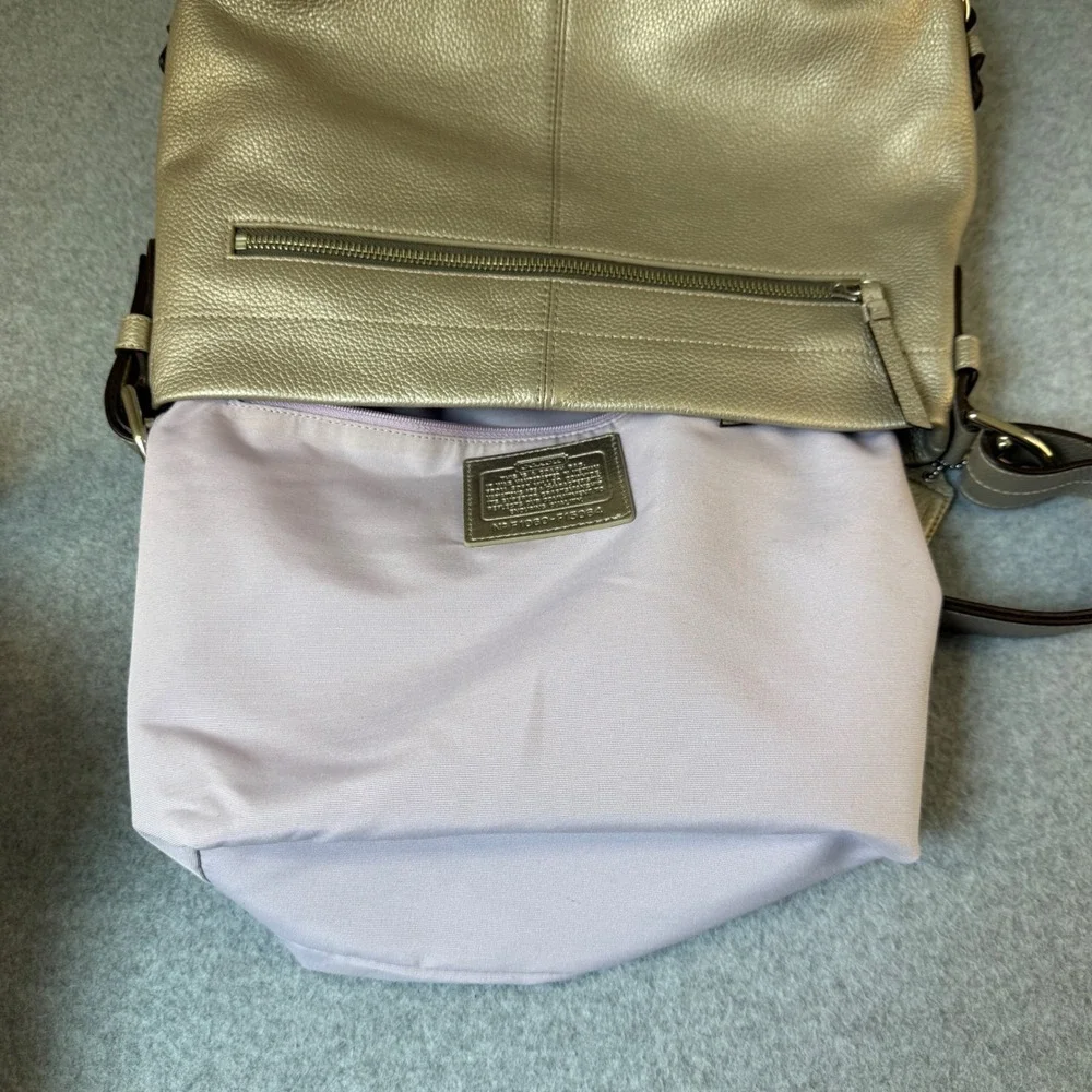 Coach F15064 Metallic Silver Pebbled Leather Bag Shoulder  Hobo‎ Designer Womens